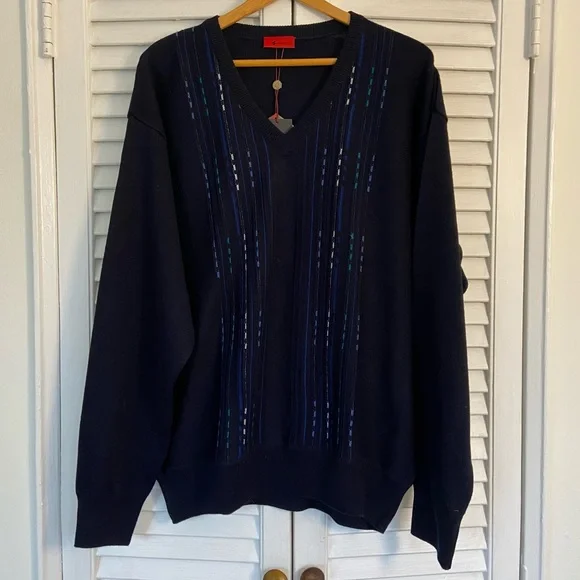 {Gabicci} NWT Vintage Blue Wool Blend V-Neck Pullover Sweater - XXL - Picture 3 of 9